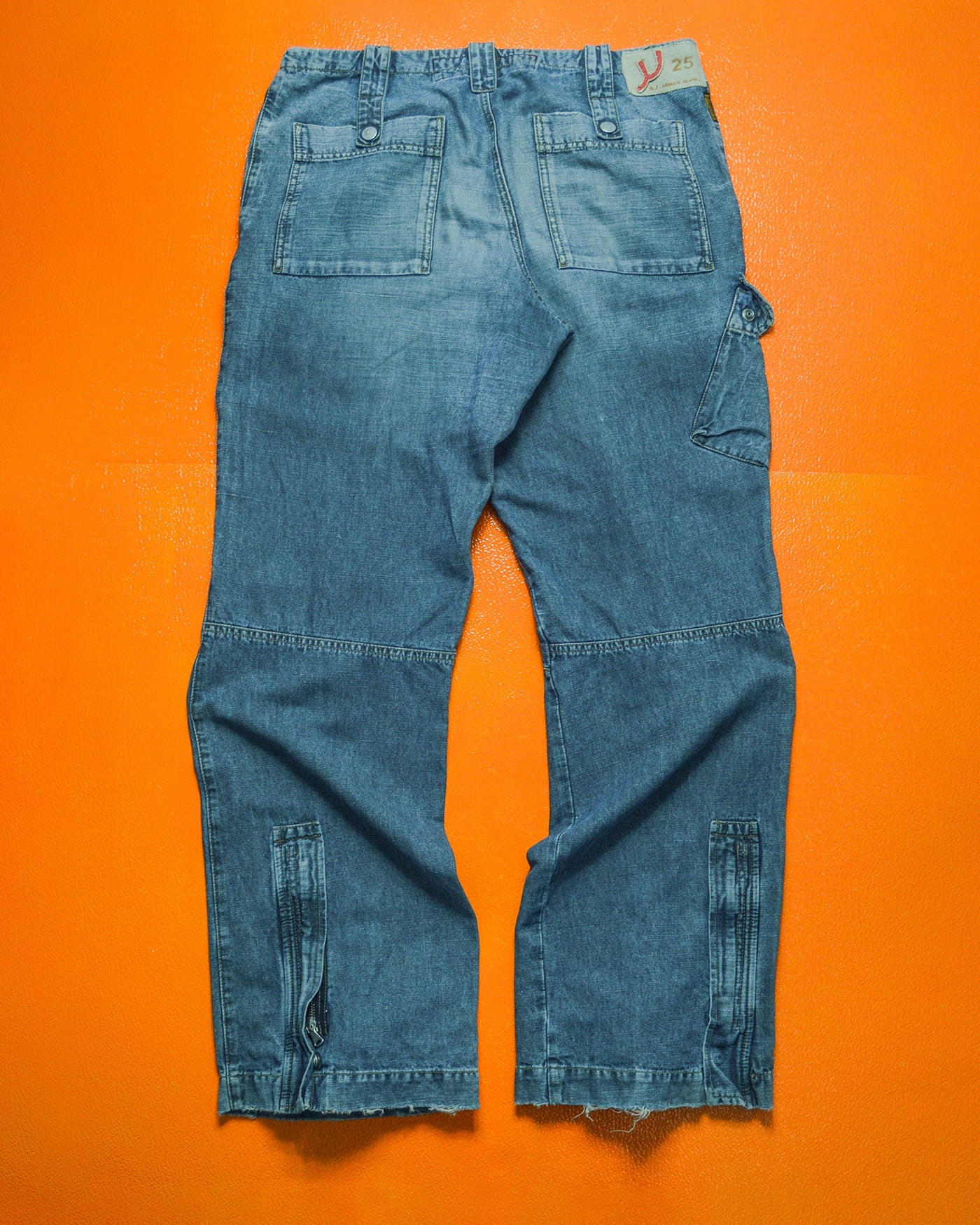 Relaxed Asymmetrical Medium Wash Blue Denim Cargo Pants (~32~)
