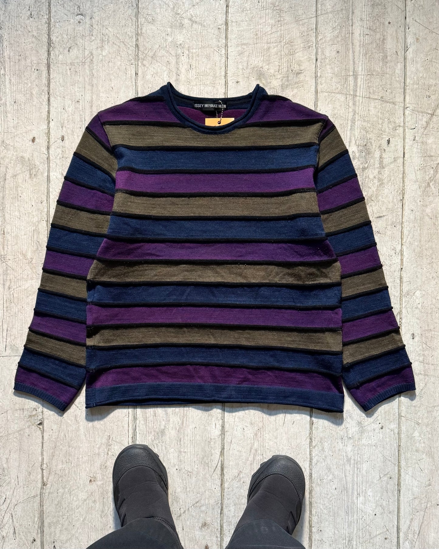 Autumn 2014 Purple Navy Olive 3- D Stripe  Knit Sweater / Jumper (~S~)