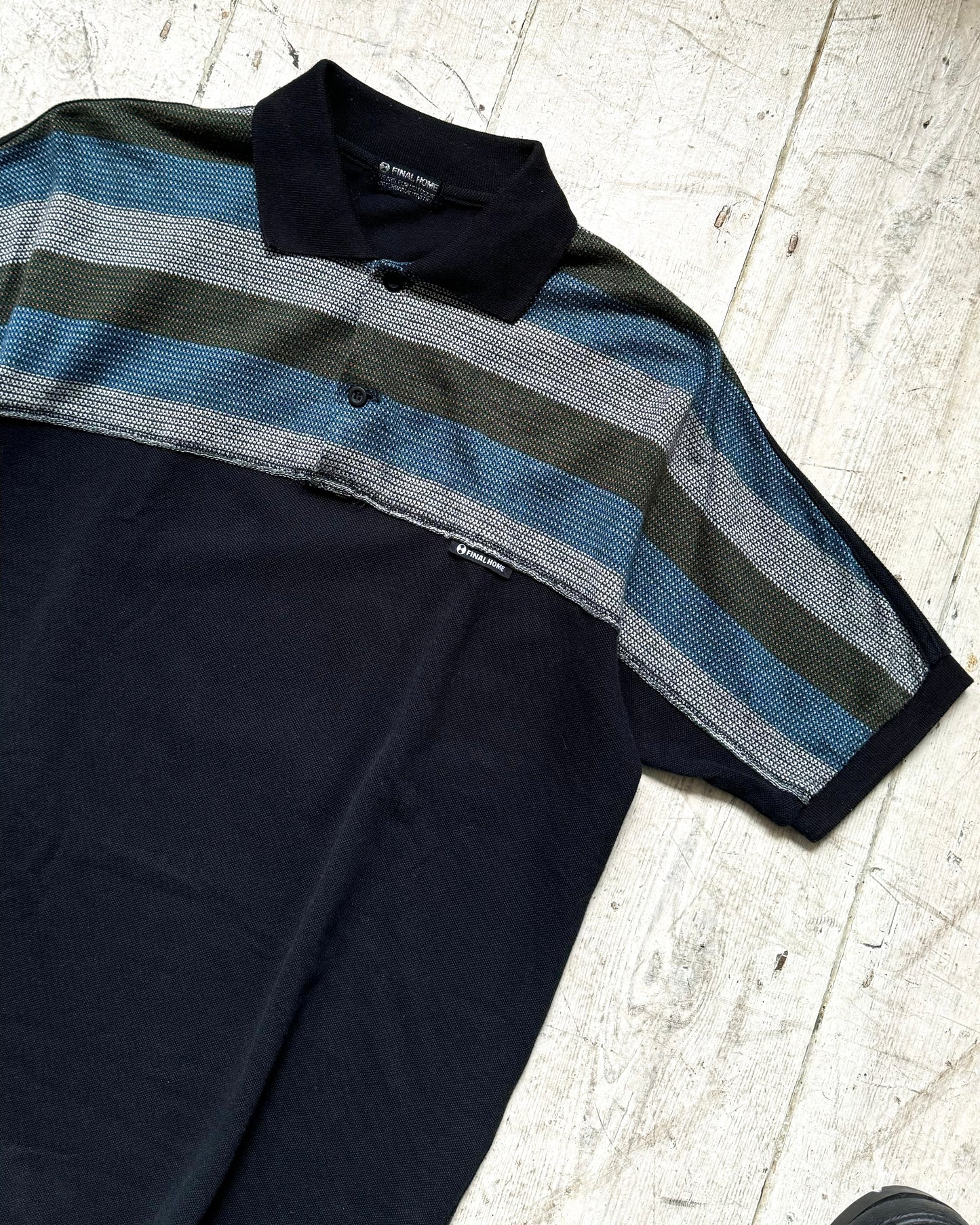 2006 Woven Panel Striped Polo Shirt / Top (S~M)