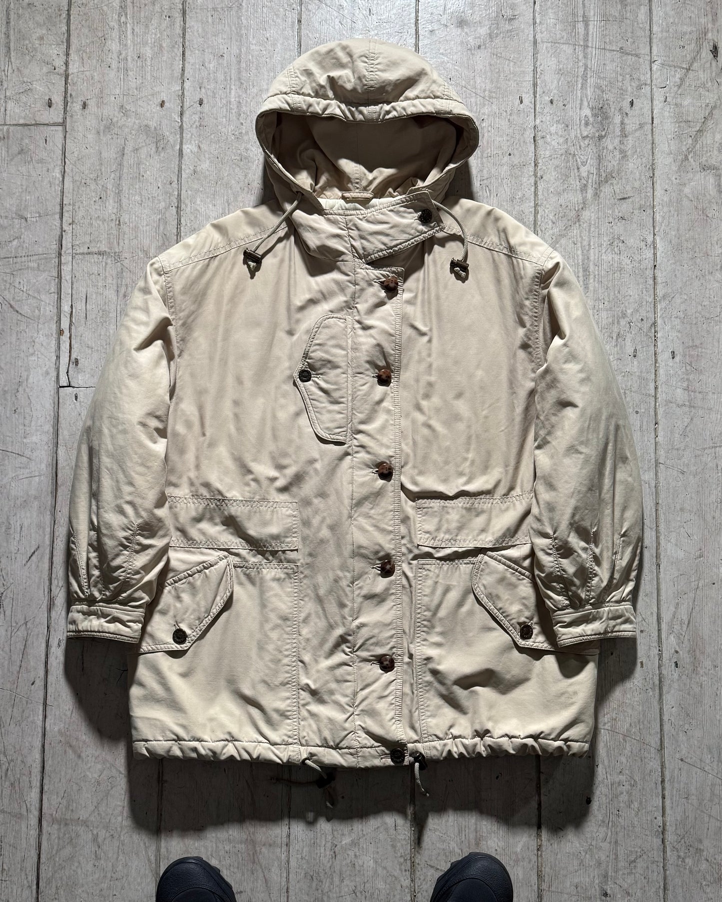 90s Beige Asymmetrical Quilted Beige Parka Jacket (~M~)