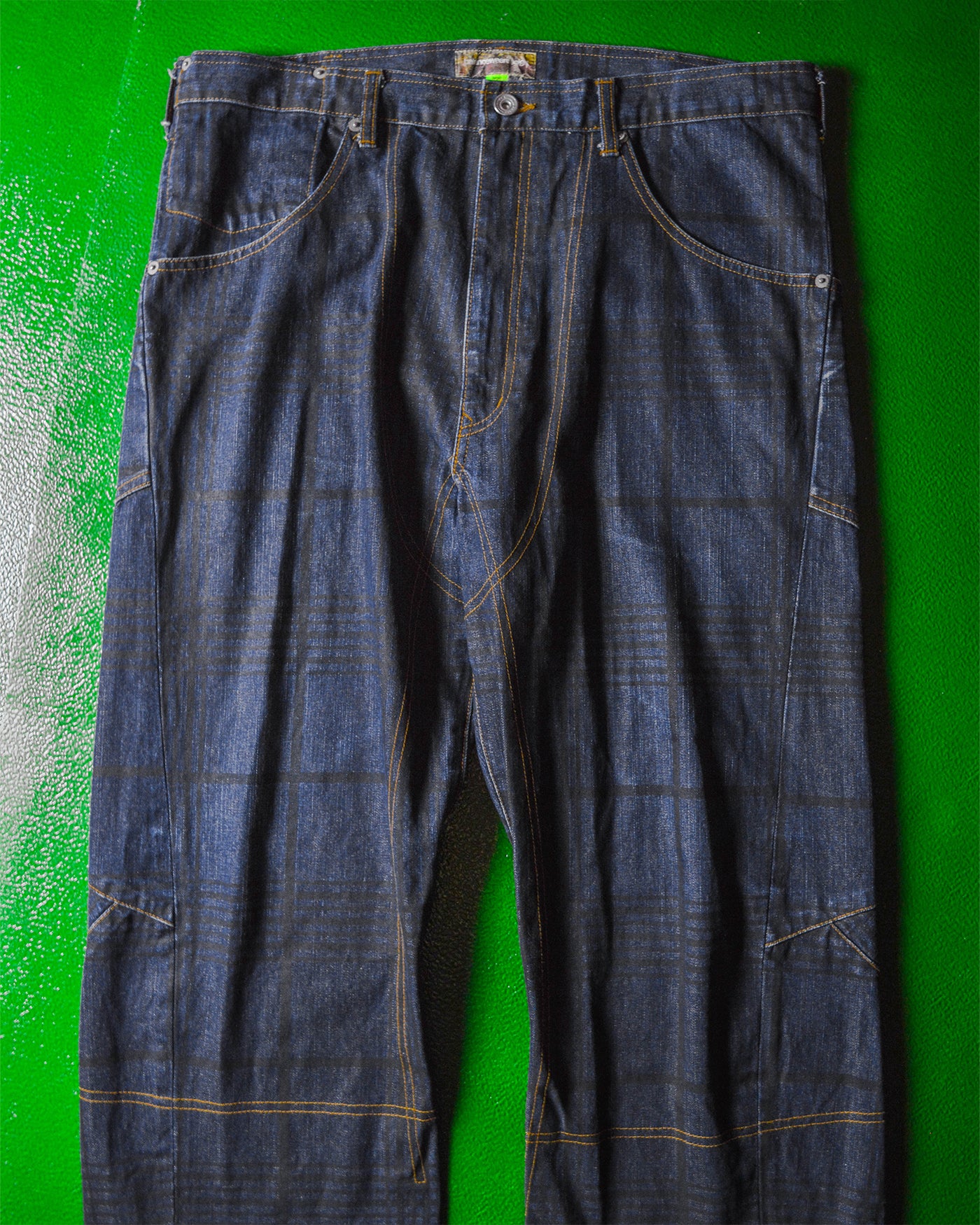 Early 2000s Dark Wash Printed Check Denim  Jeans (34~36)