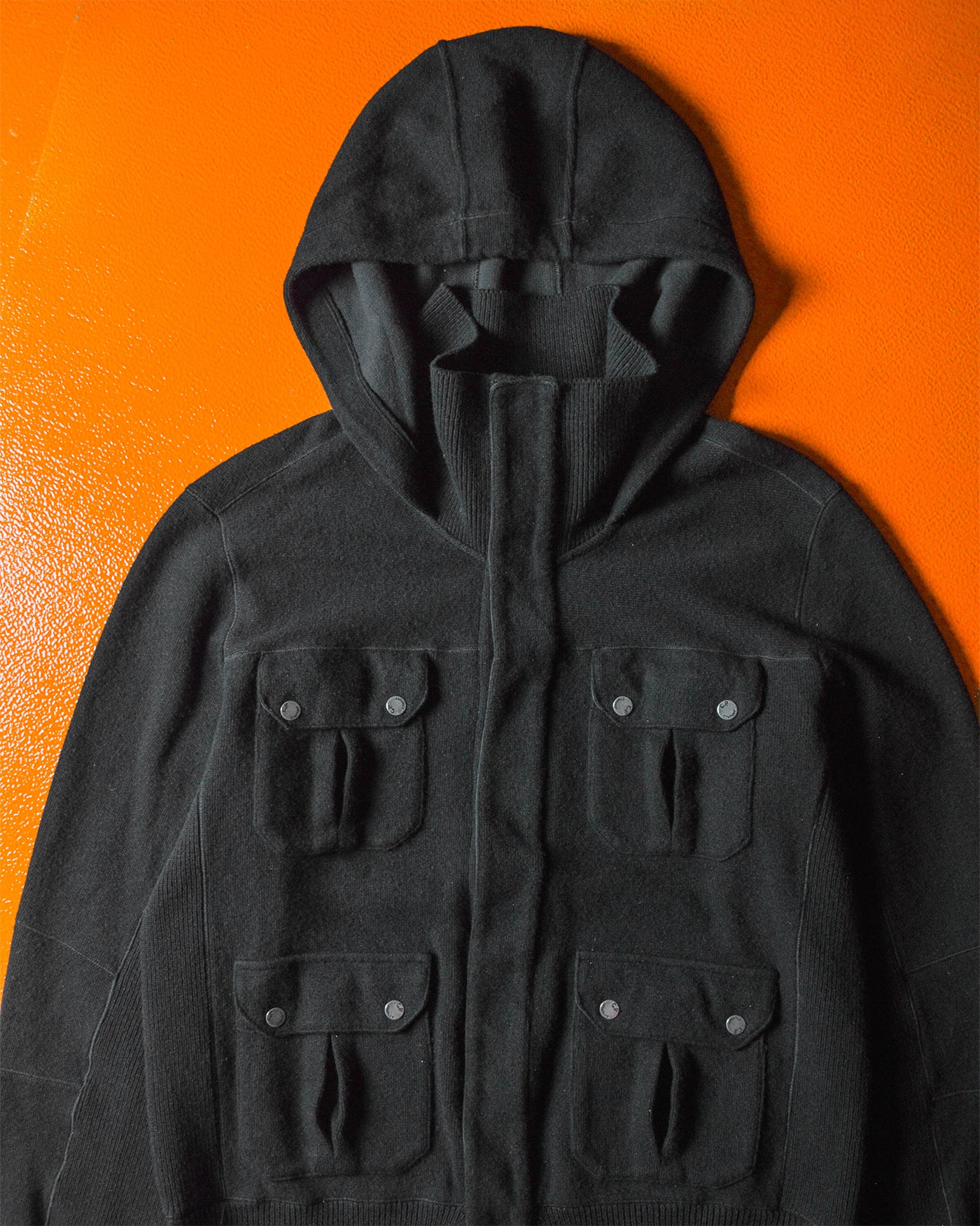 AW08 Black Panelled Hooded Black Knit Hoody (M~L)