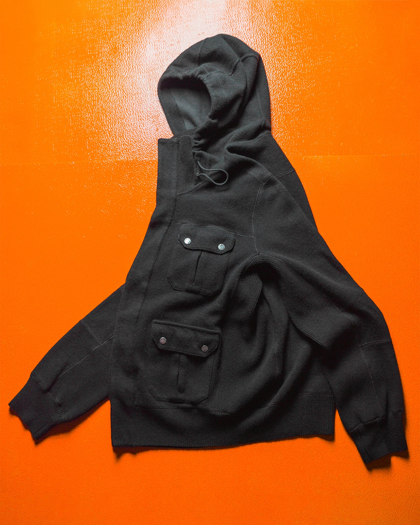 AW08 Black Panelled Hooded Black Knit Hoody (M~L)