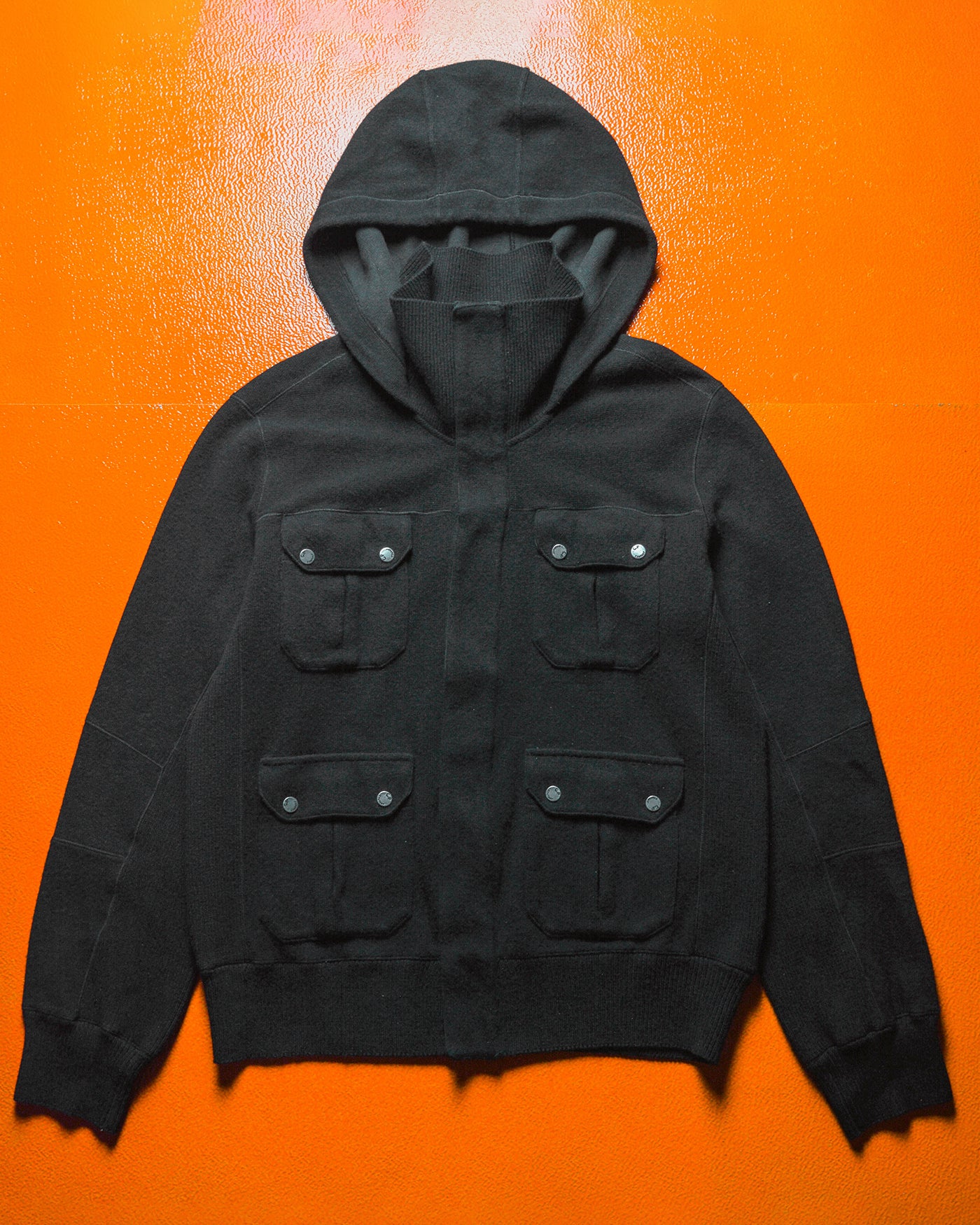 AW08 Black Panelled Hooded Black Knit Hoody (M~L)