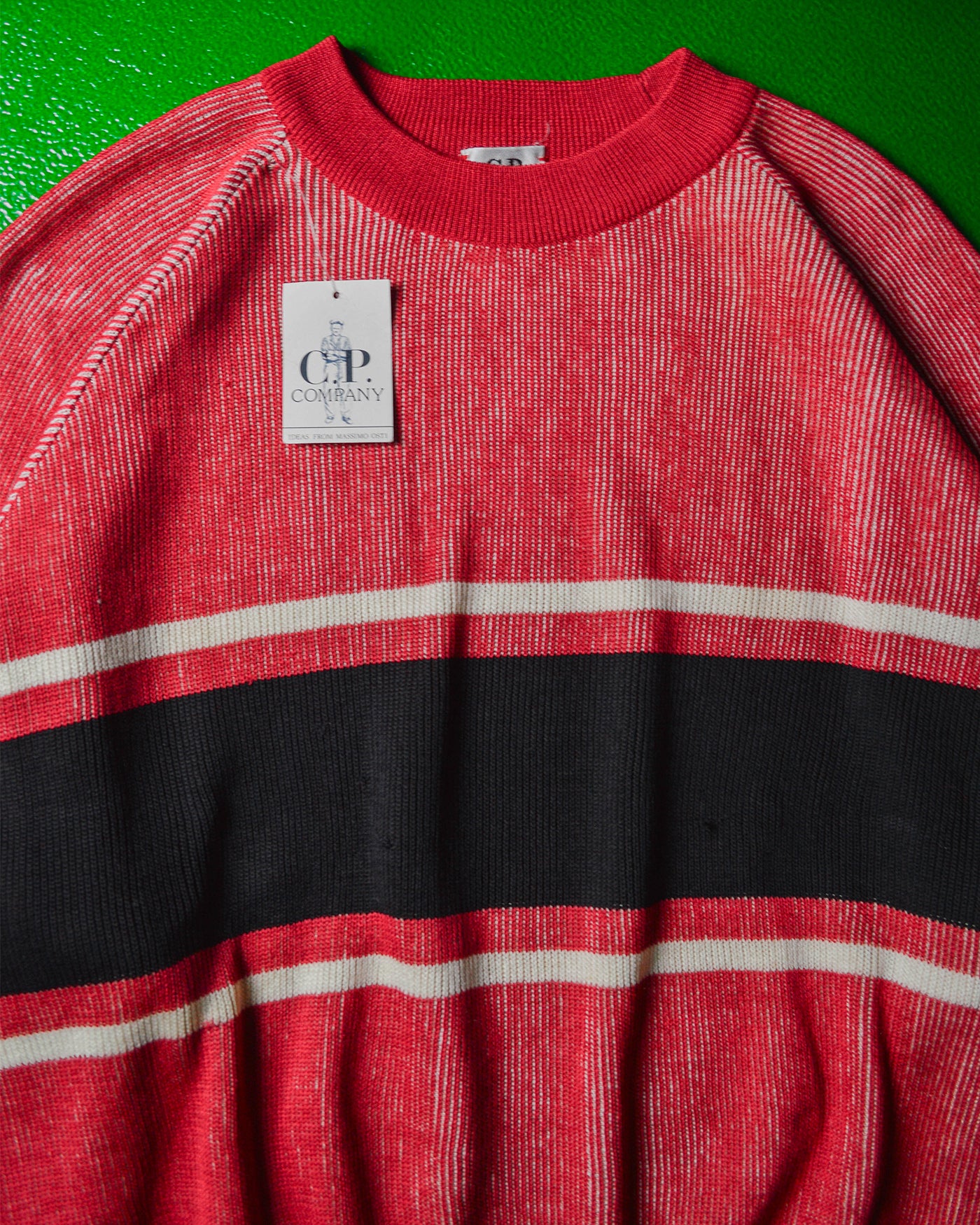 Ideas From Massimo Osti 80s Fine Dual Tone Woven Knit Red / Black Jumper (~M~)