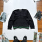 90s Black Tile Style Half Tonal 3-D Pattern Green Checkered Knit Jumper  (~M~)