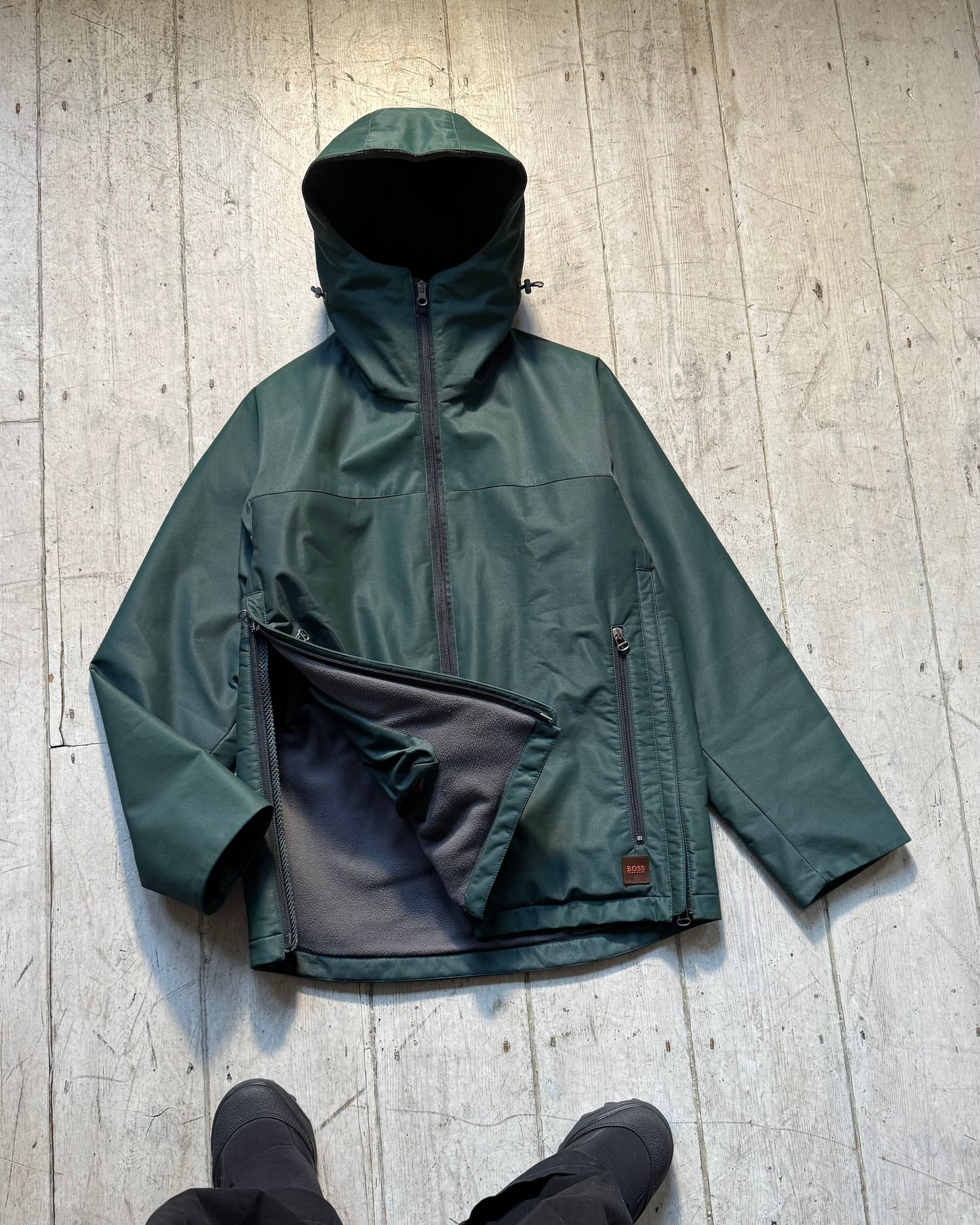 2000s Iridescent Deep Green Fleece Lined Side Zip Technical Jacket (~M~)