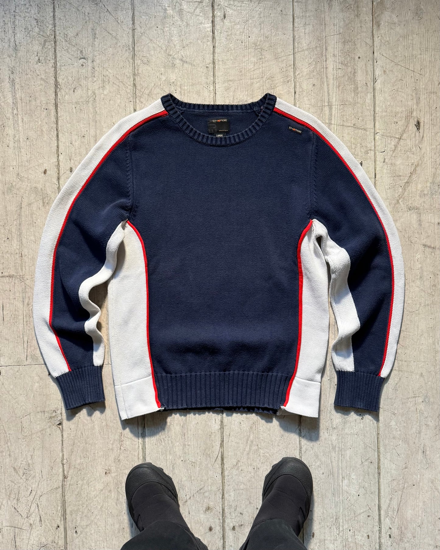 Early 2000s Navy White Red Side Panel Knit Jumper  (~M~)