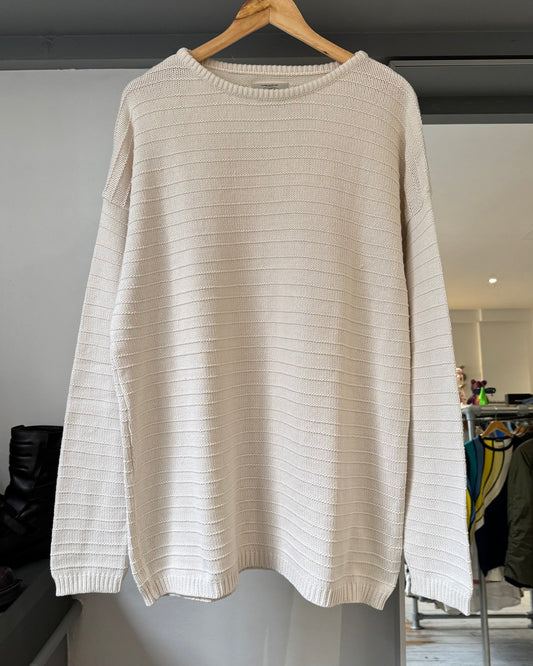 90s Cream Tonal Striped Knit Jumper (~XXL~)