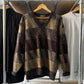 80s Brown Grey Diagonal V-neck Knit Sweater / Jumper (~L~)