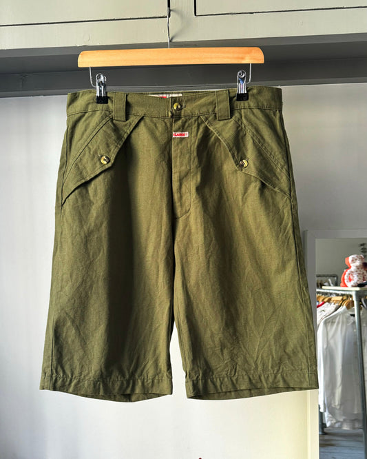 Early 2000s Khaki Green Flap Pocket Shorts (34)