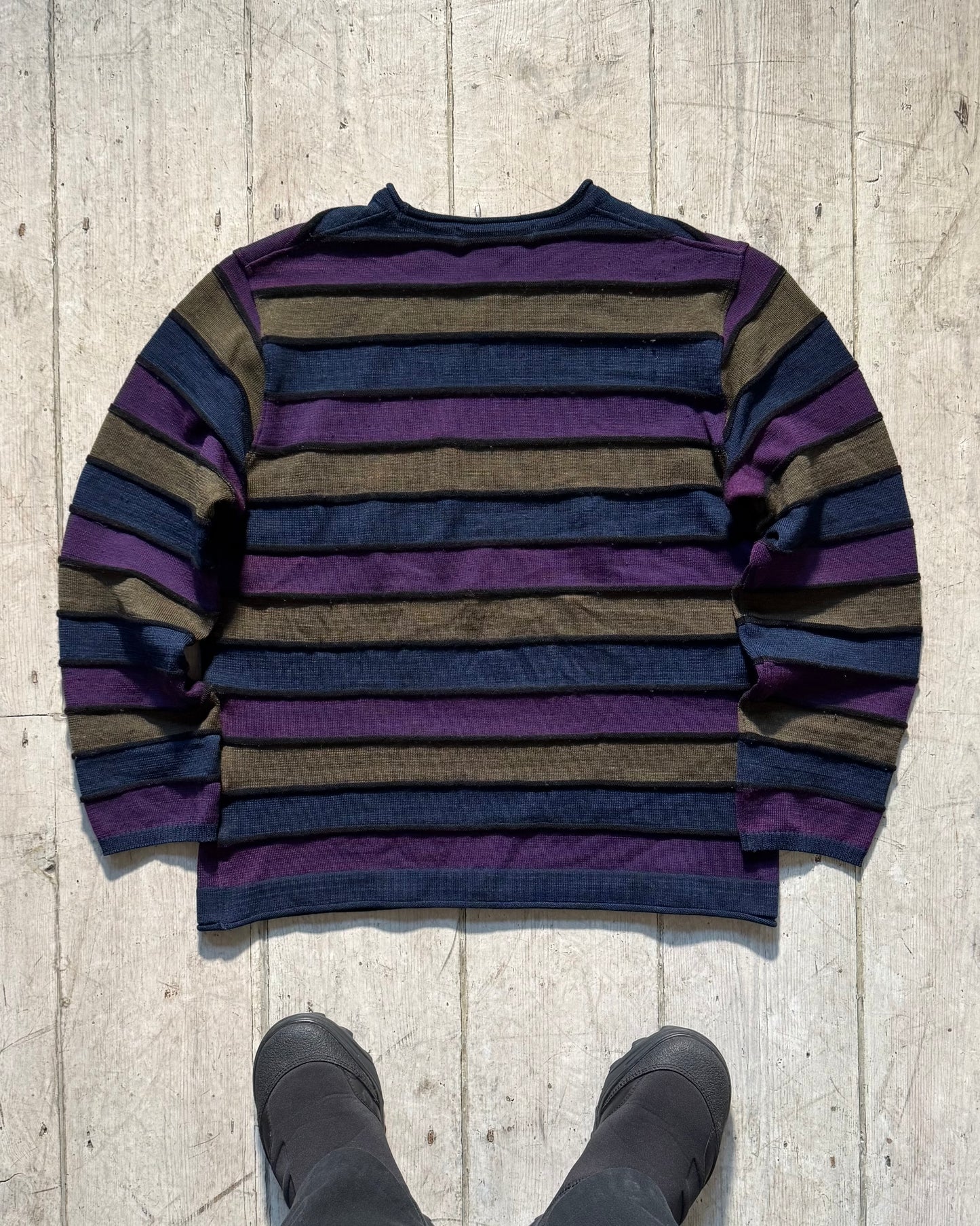 Autumn 2014 Purple Navy Olive 3- D Stripe  Knit Sweater / Jumper (~S~)