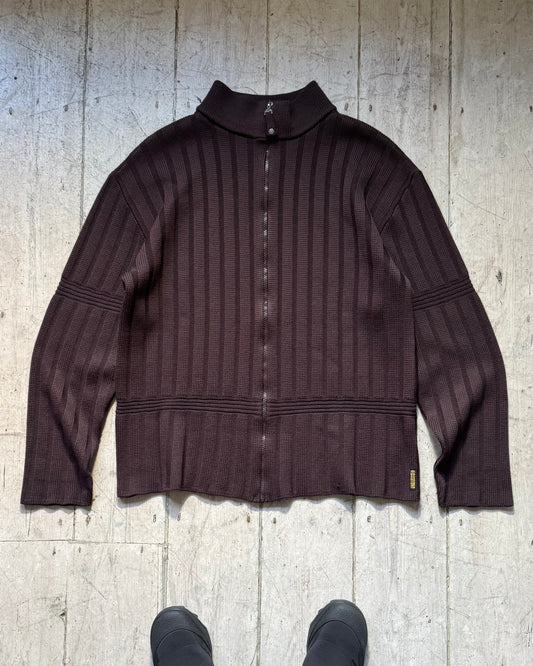 Early 2000s Brown Moto Style Ribbed Zip Up Knit Jumper  (L~XL)