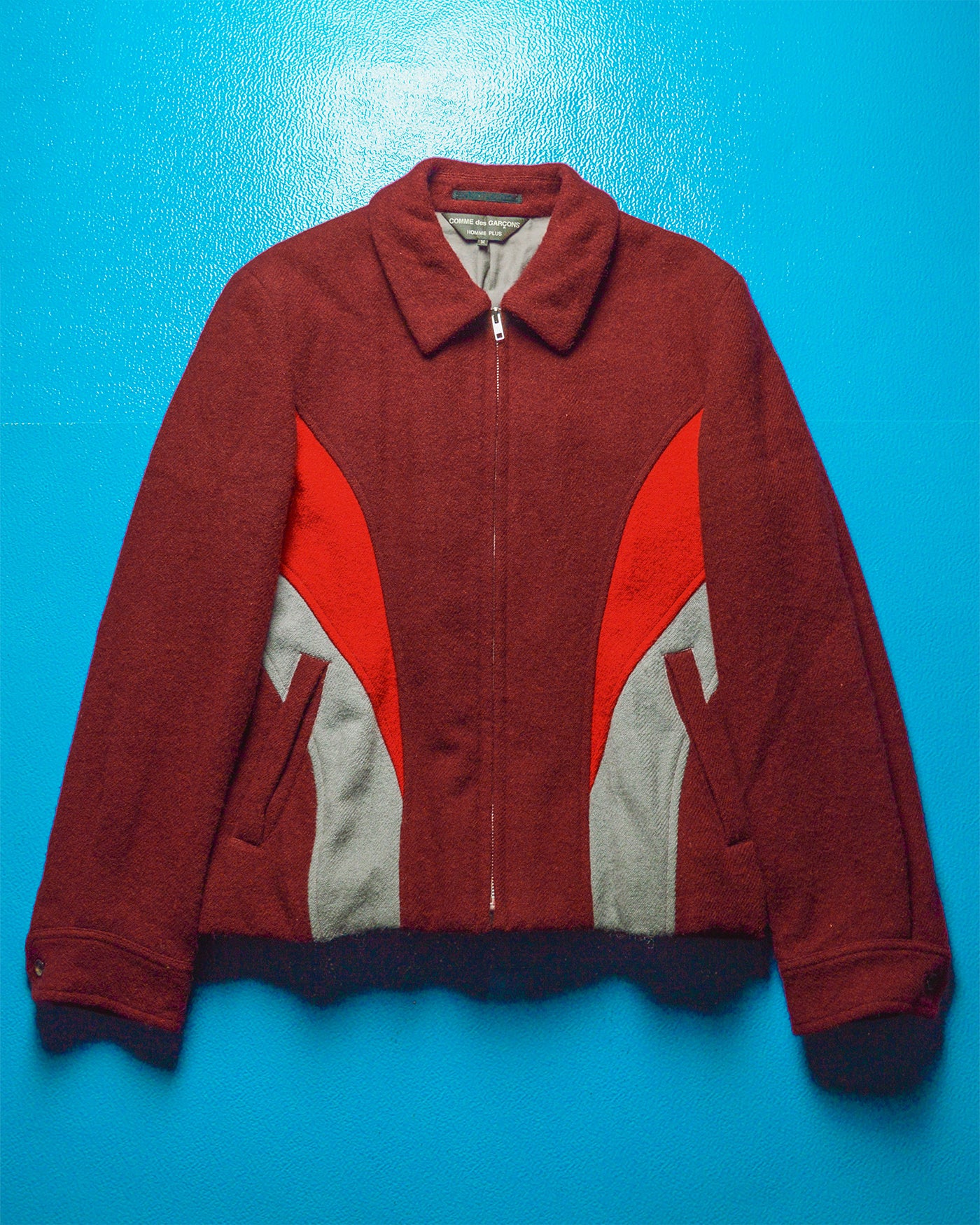 AW2003 "Curve" Burgundy / Red Panelled Wool Jacket (~M~)