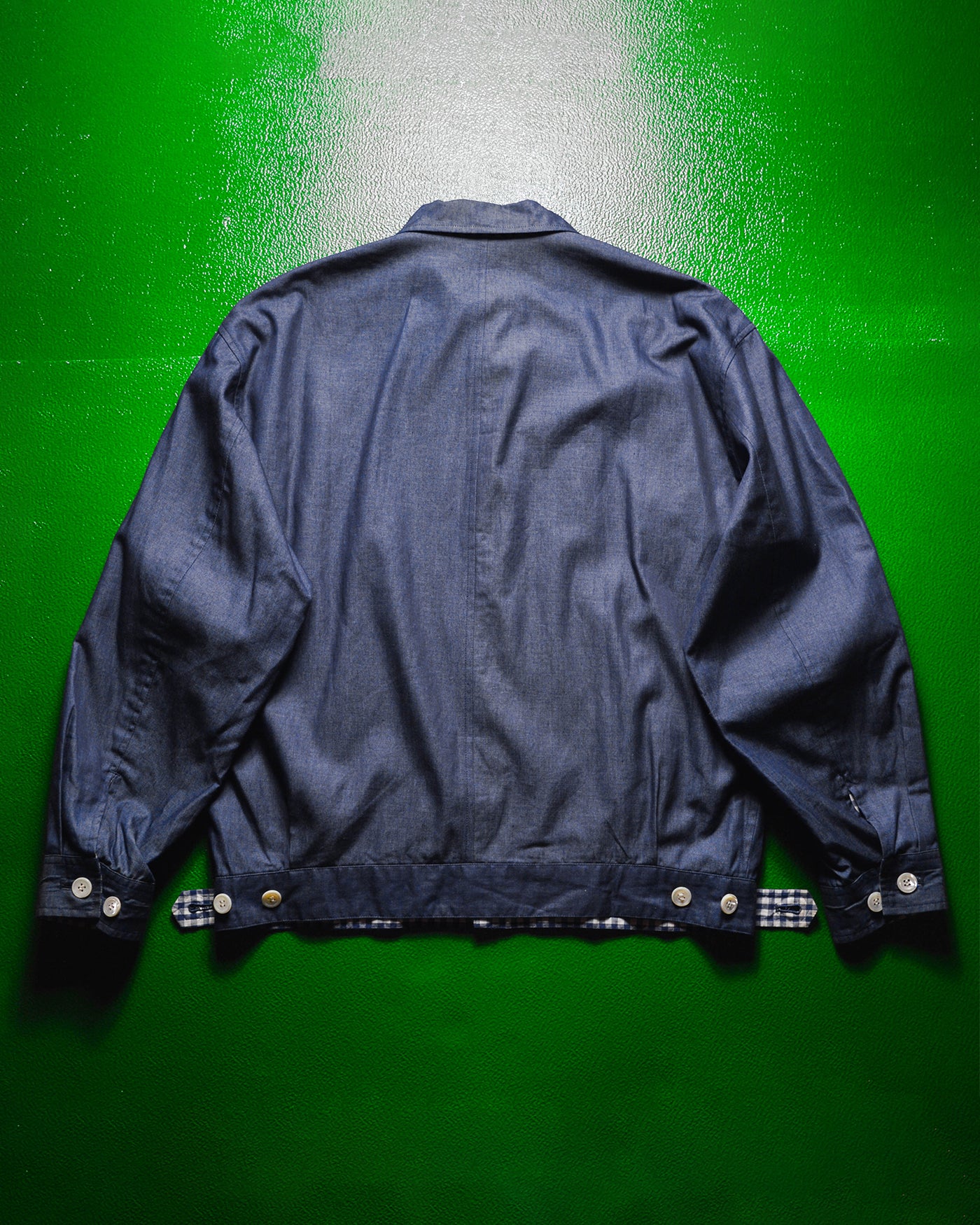 1990 Reversible Navy Blue Chambray  Gingham Jacket (~M~)
