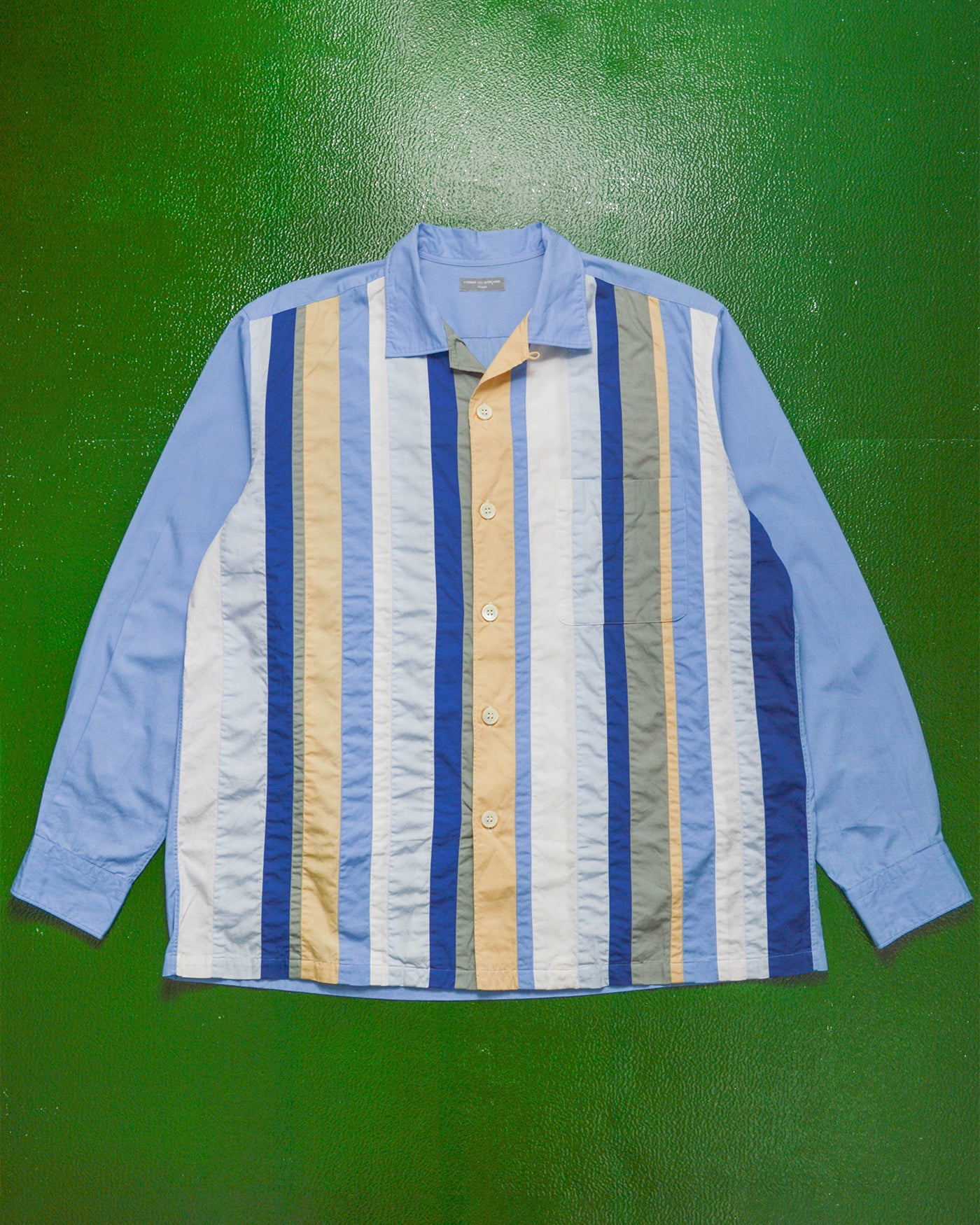 Cold Tones / Blue 2000 Panelled Strip Front Open Collar Shirt  (M~L)