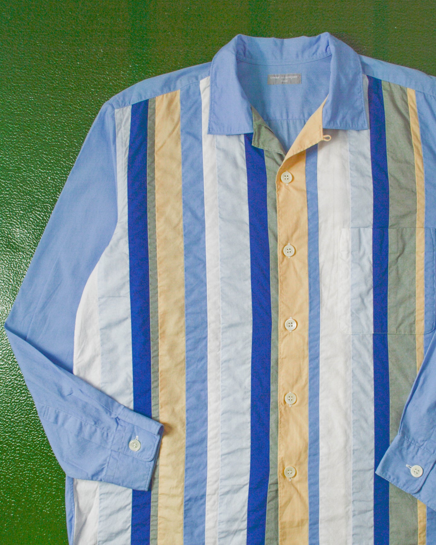 Cold Tones / Blue 2000 Panelled Strip Front Open Collar Shirt  (M~L)
