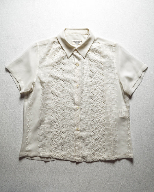 1998 Cream Sheer Lace Front Button Up Shirt