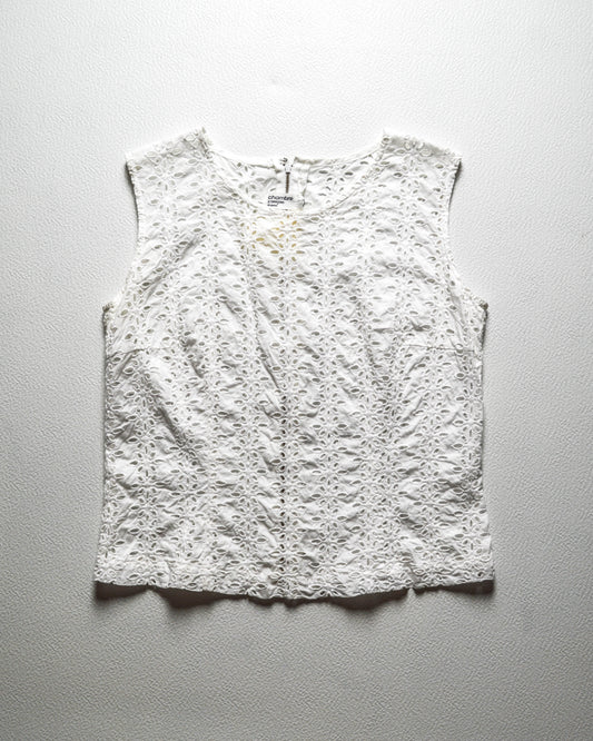 90s White Cutout  Lace Back Zip Vest