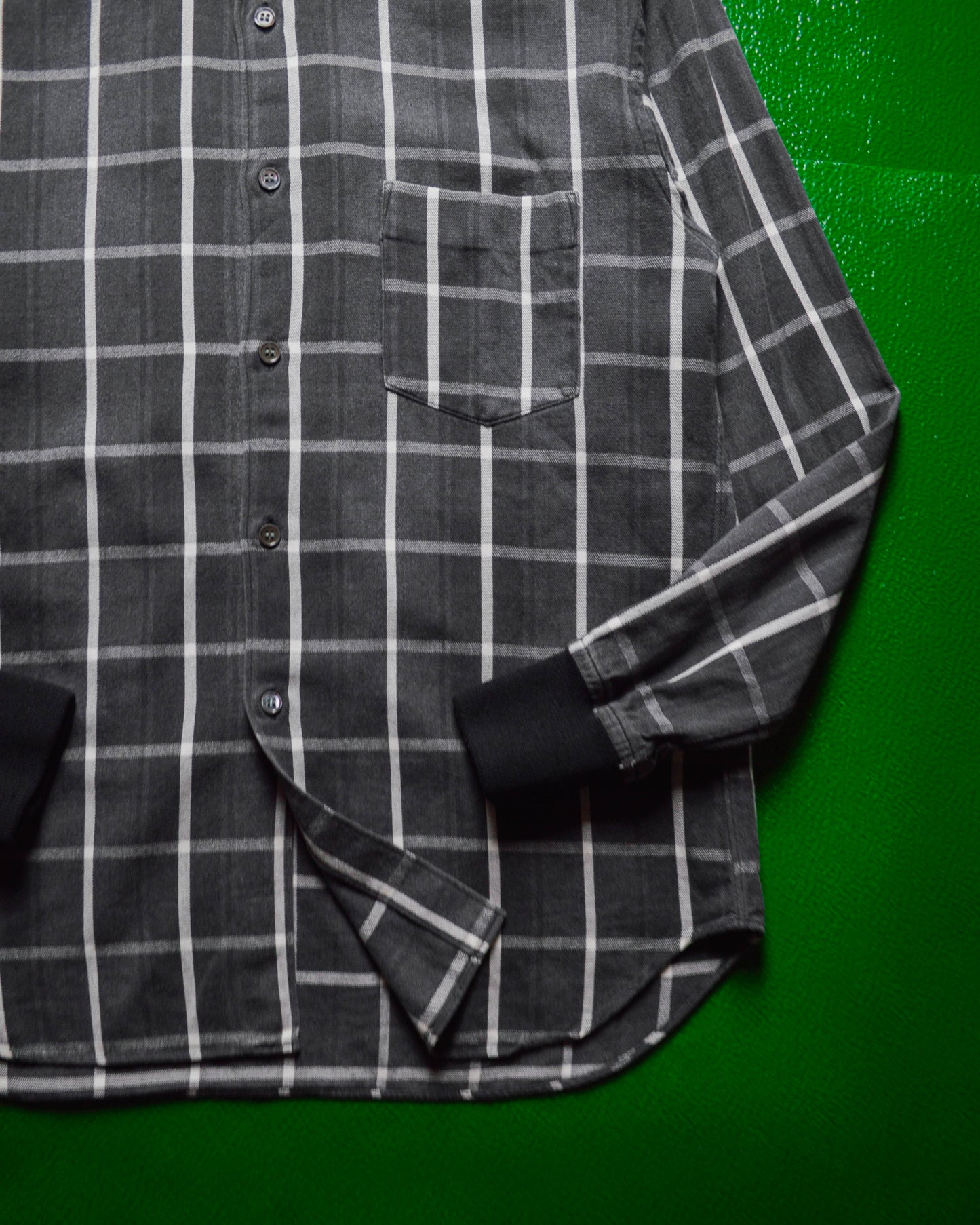 Grey Check Ribbed Cuff Shirt (~S~)