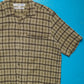 90s Woven Textured Brown Plaid Open Collar Shirt (~M~)