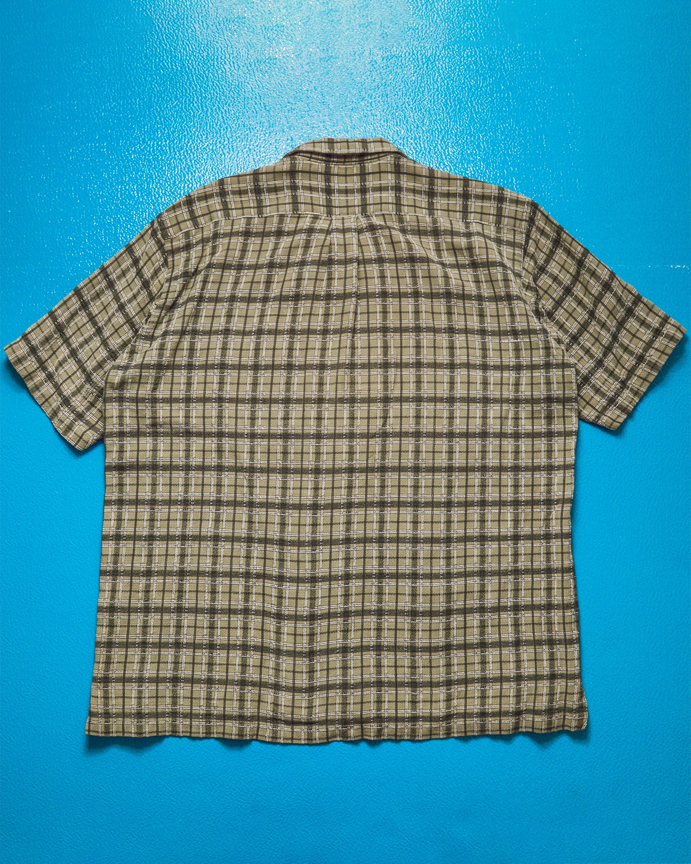 90s Woven Textured Brown Plaid Open Collar Shirt (~M~)