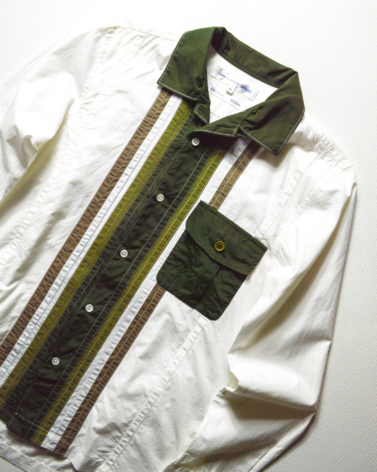SS03 Green Lapel Strip White LS Shirt (M)