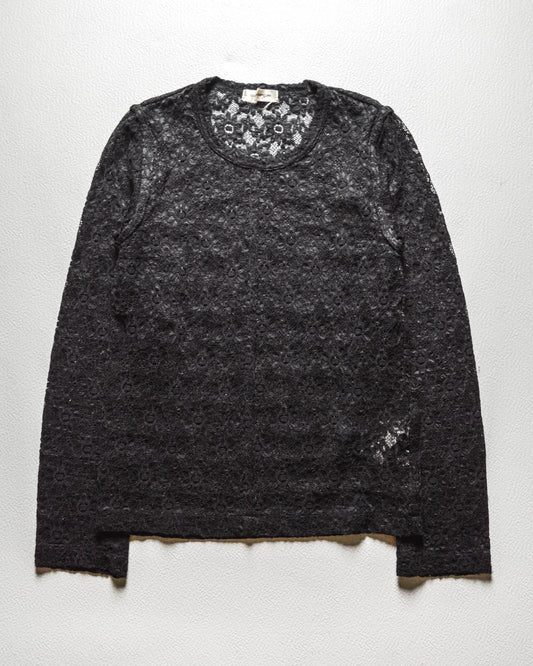 2000 Black Floral Lace Longsleeve Nylon Rayon Poly Blend Knit Top