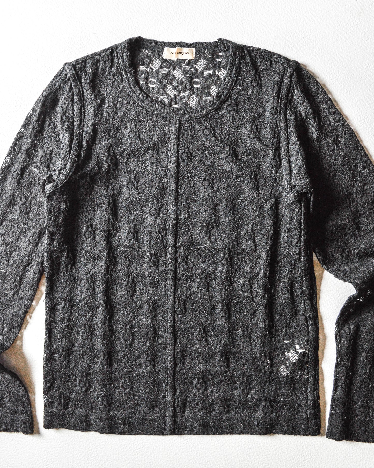 2000 Black Floral Lace Longsleeve Nylon Rayon Poly Blend Knit Top