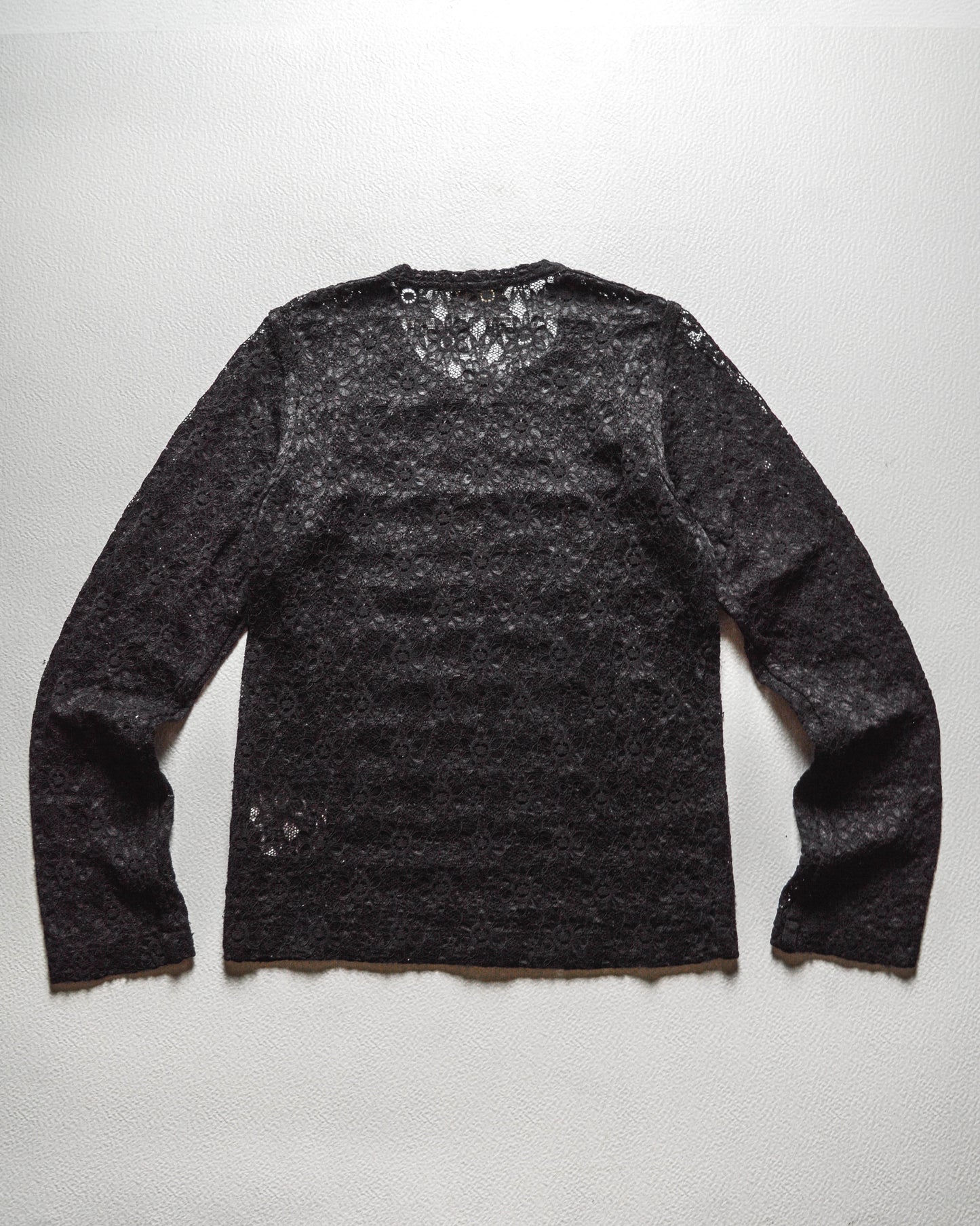 2000 Black Floral Lace Longsleeve Nylon Rayon Poly Blend Knit Top