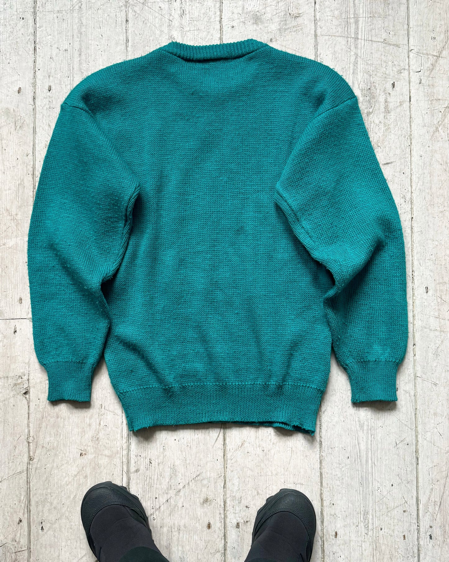 80s Vivid Teal Cable Knit Front Jumper  (~M~)