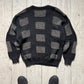 80s Grey Patch Pattern Knit Jumper  (L~XL)