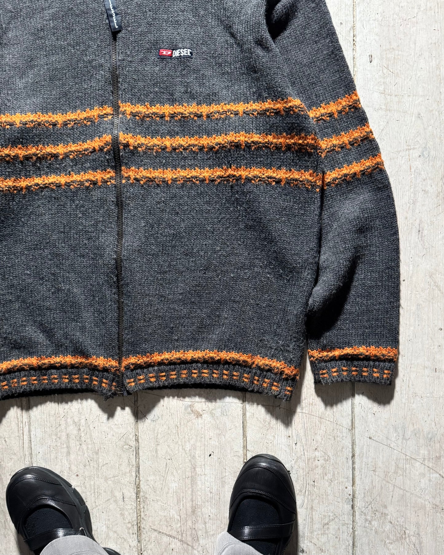 Early 2000s Grey Orange Striped  Zip Up Knit (~L~)