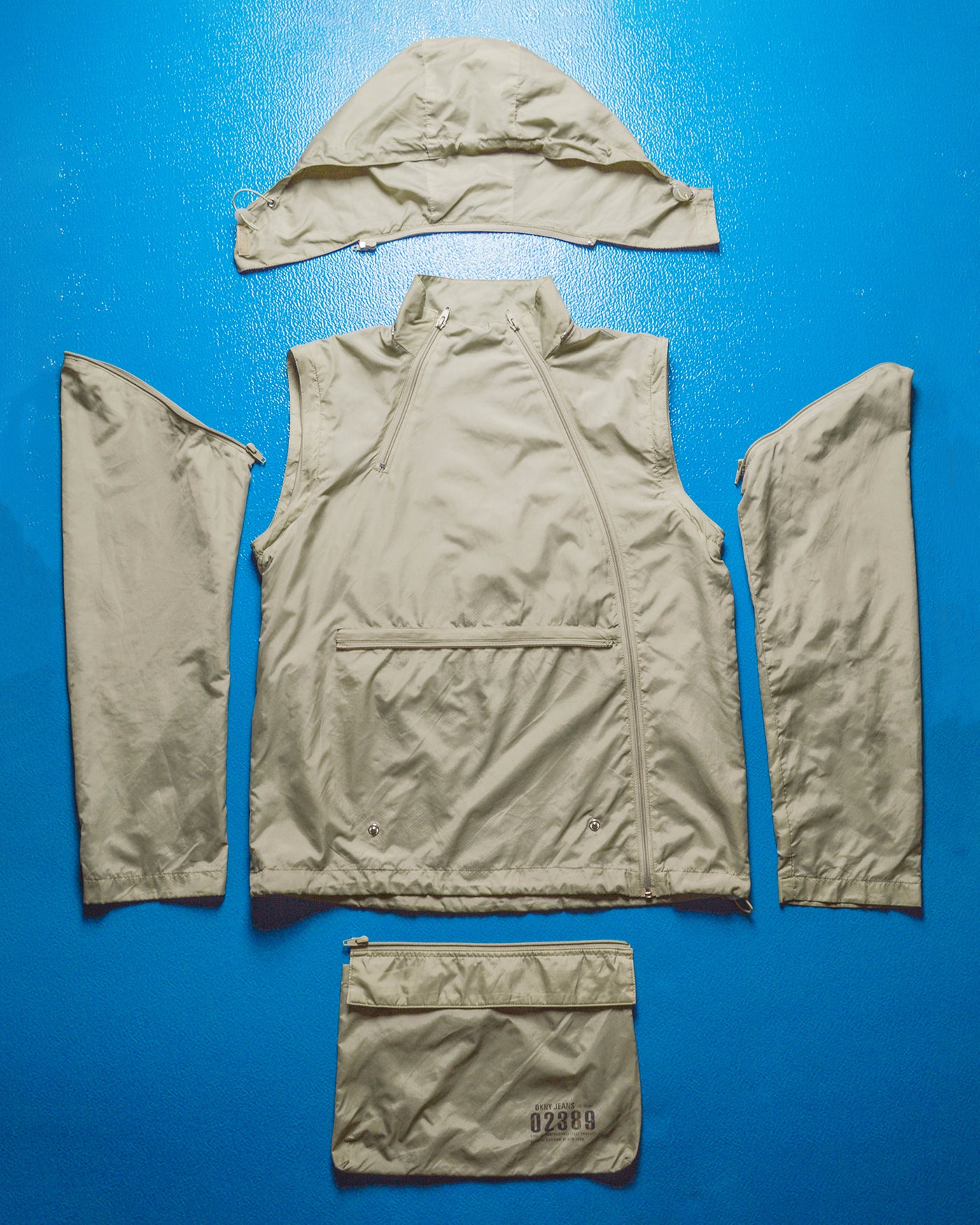 Modular / Convertible Mesh Lined Beige Asymmetrical Light Anorak (S~M)