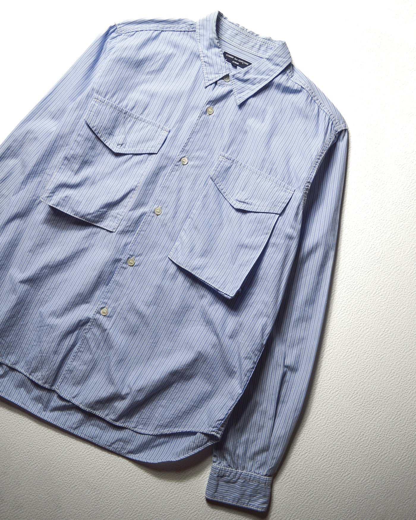 2007 Striped Blue 3-d Cargo Patch Pocket Shirt (M)