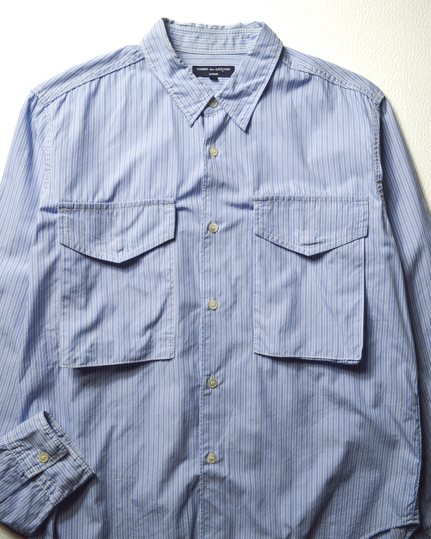 2007 Striped Blue 3-d Cargo Patch Pocket Shirt (M)