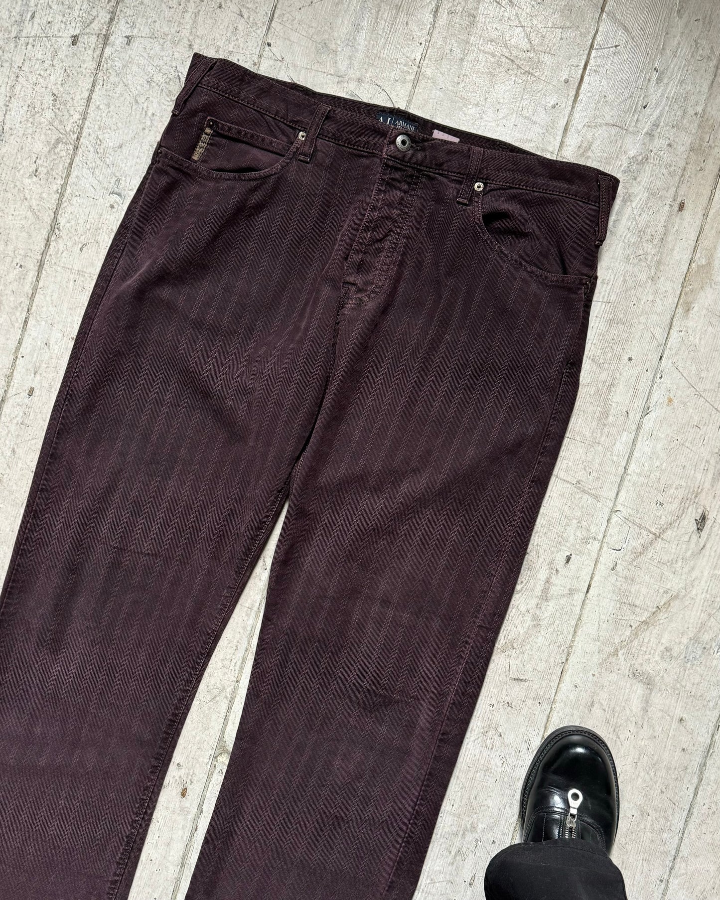 2000s Burgundy / Wine Red Tonal Jacquard Striped Pants  (34~37)