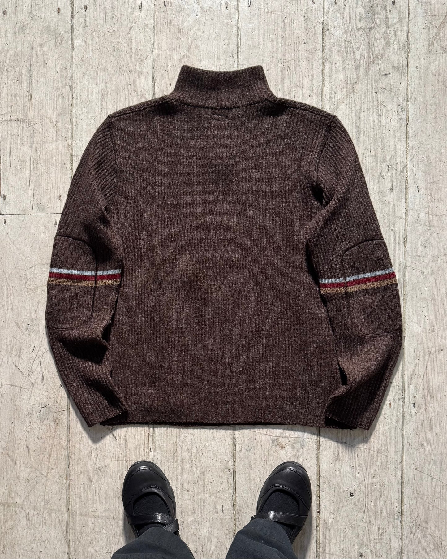 Early 2000s Brown Striped Quarter Zip Knit Jumper  (~M~)