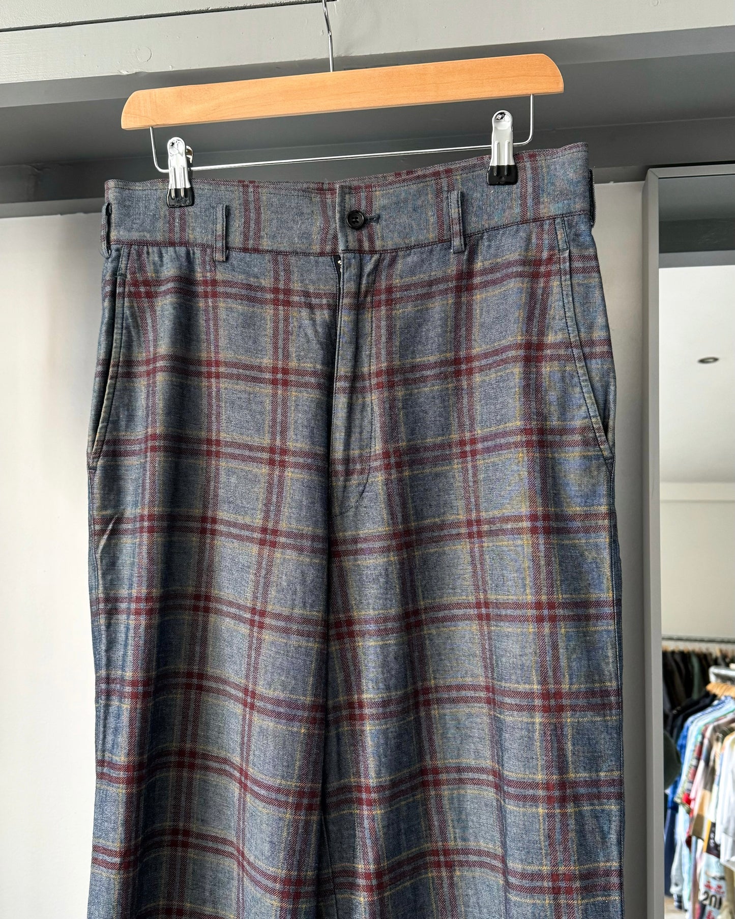 1997 Chambray Blue / Red / Yellow Plaid Pants  (30~31)