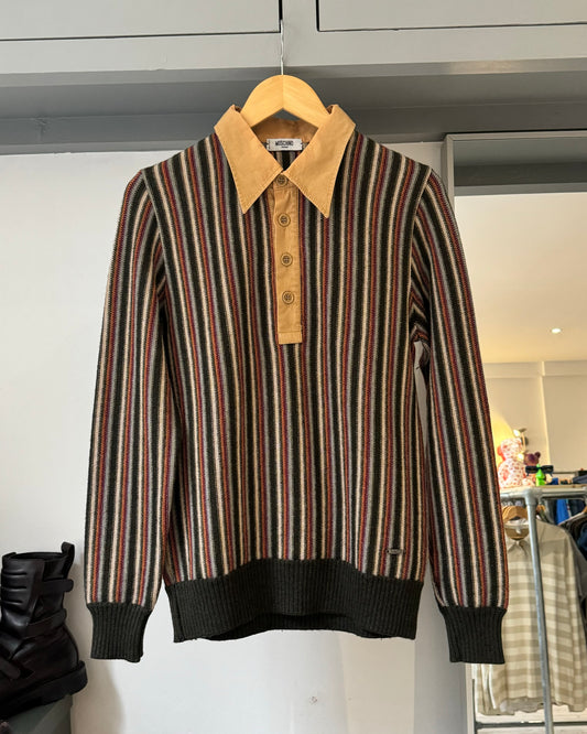 Early 2000s Stripe Knit Button Up Jumper  (~M~)