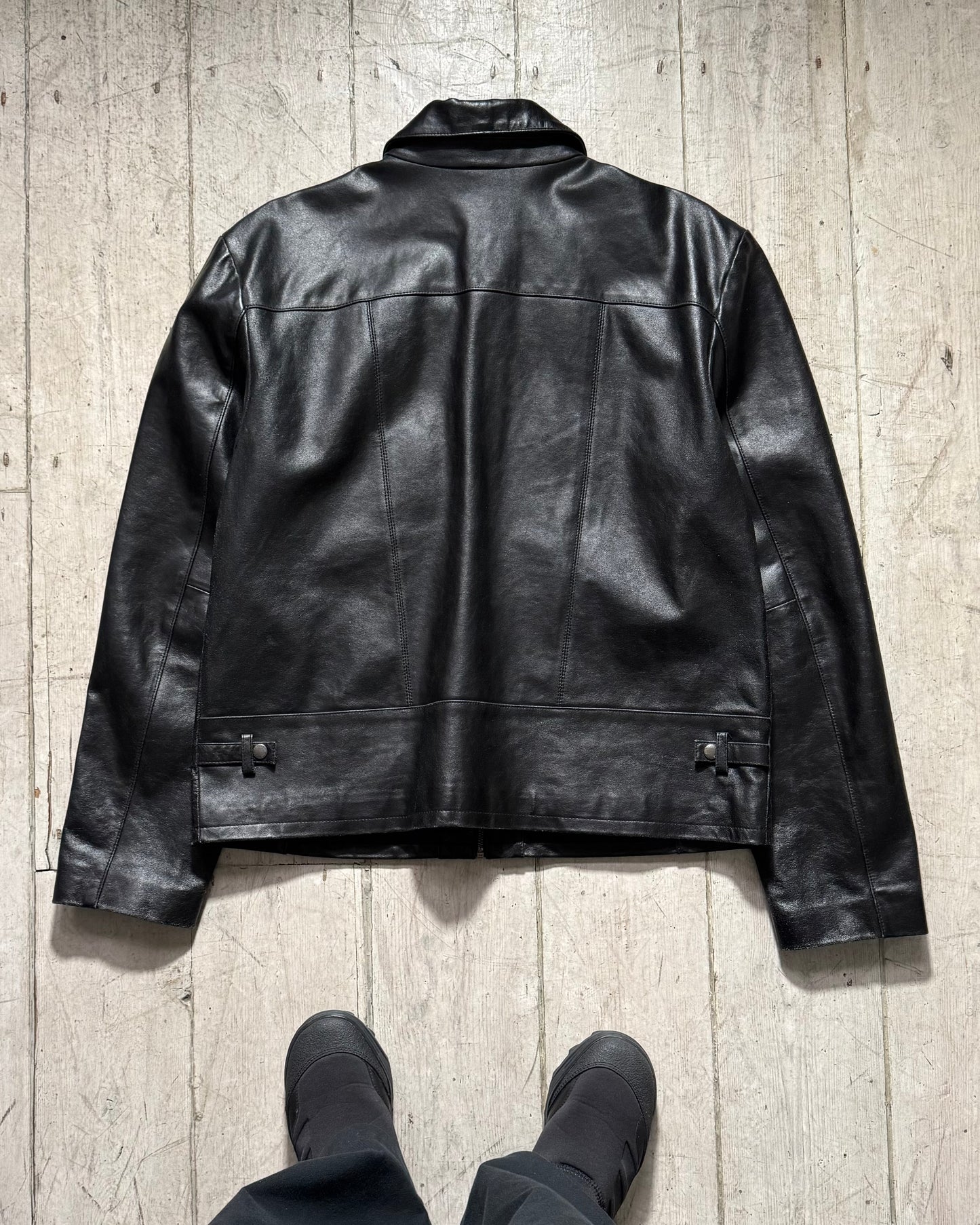 Black Panelled Cargo Leather Jacket (~XL~)