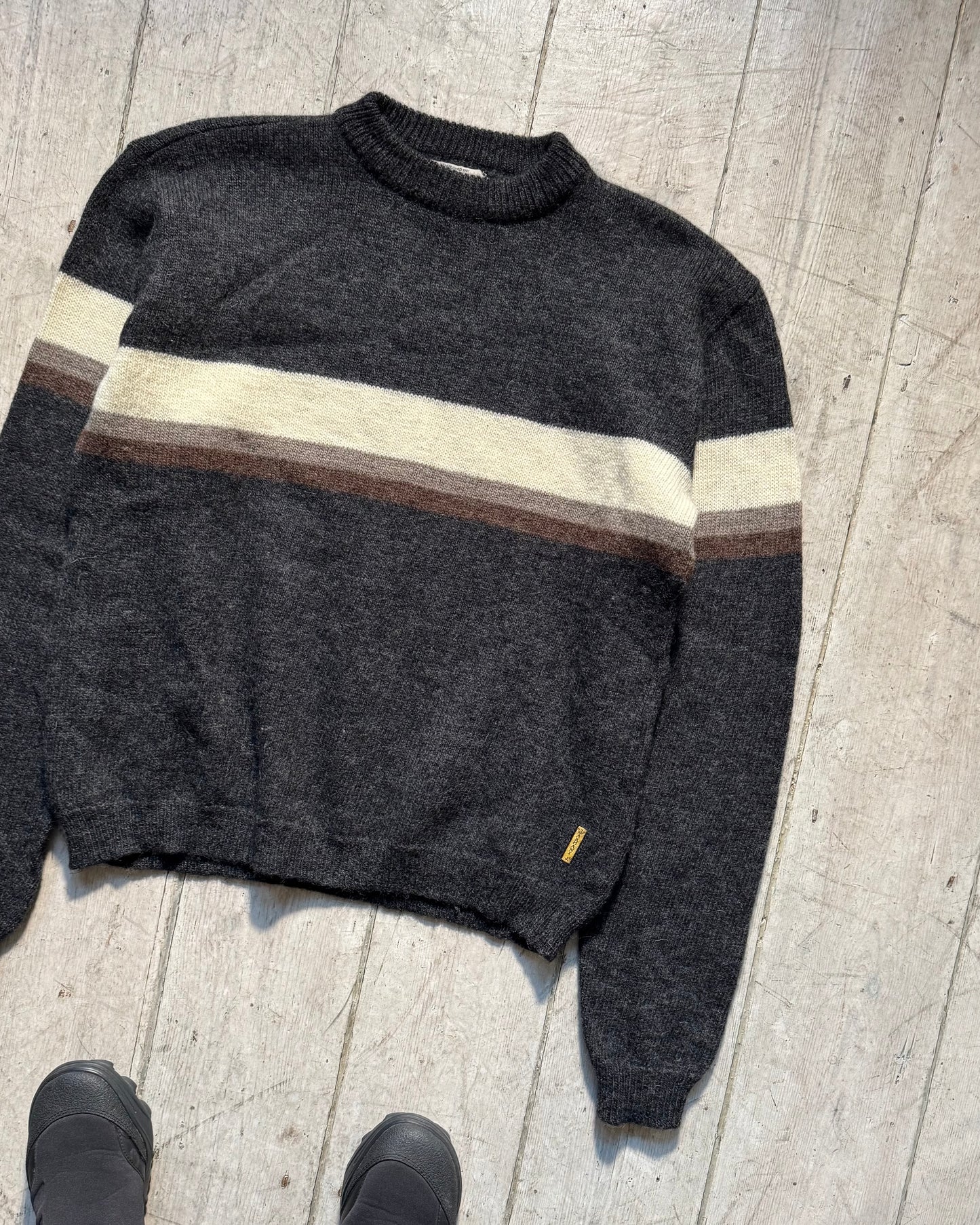 90s Grey Brown Cream Centre Stripe Knit Jumper  (~L~)