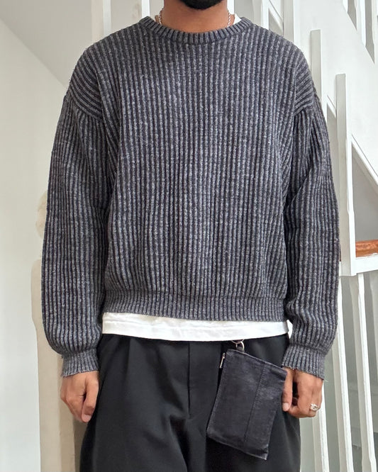 90s Grey Striped  Boxy Knit  Jumper  (~M~)