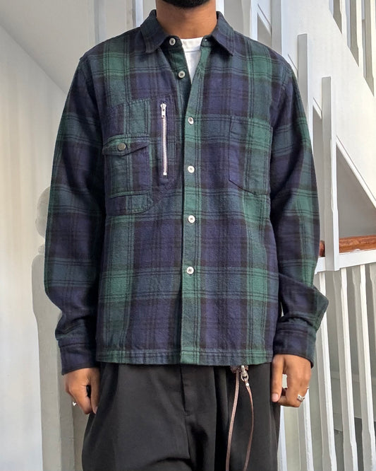 2005 Cargo Patch Pocket Panel Green Navy Plaid Shirt  (~M~)