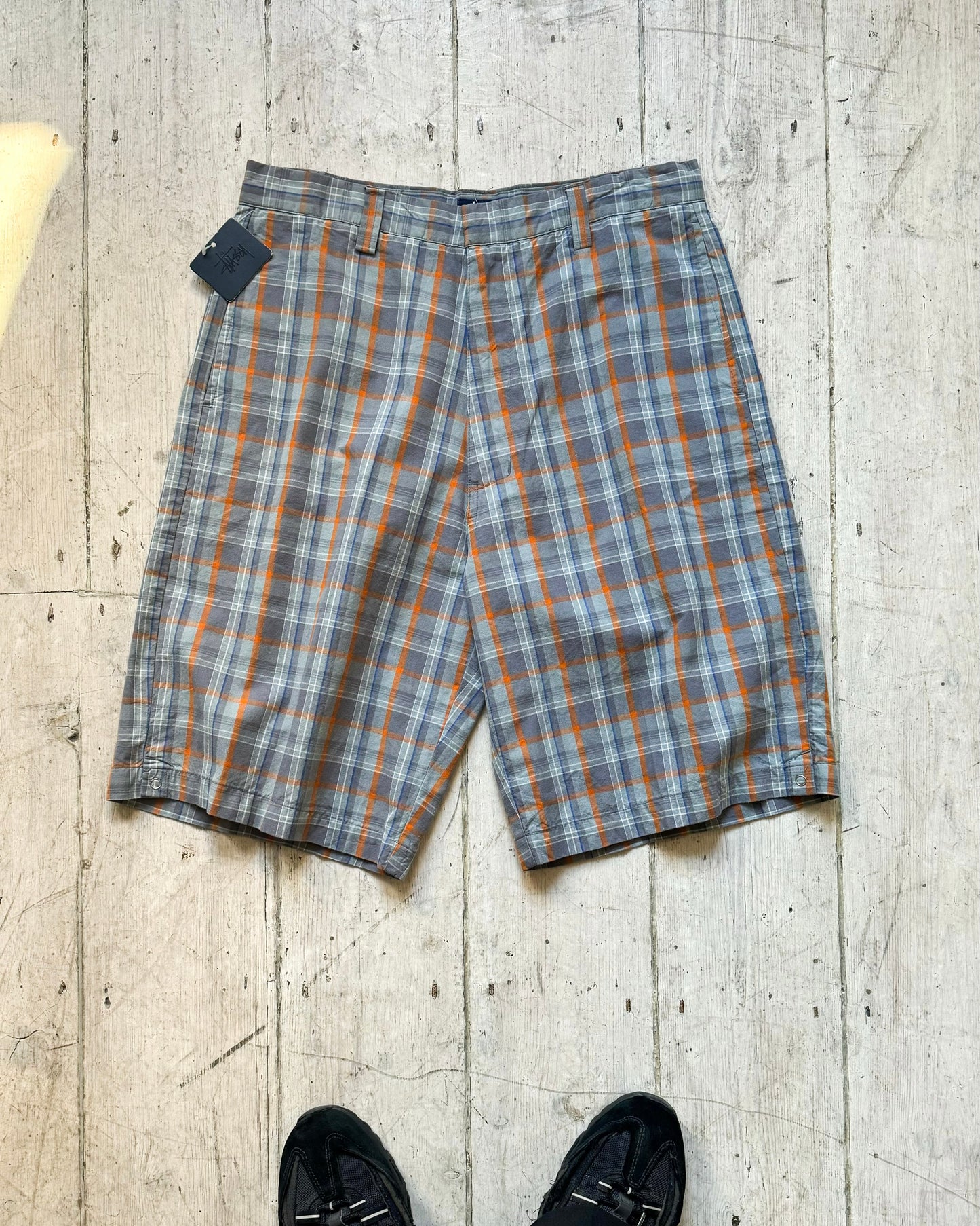 Grey Orange Blue Plaid Shorts (32)