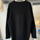 80s 3D Grid Texture Tonal Henley Collar Black Knit Jumper  (L~XL)