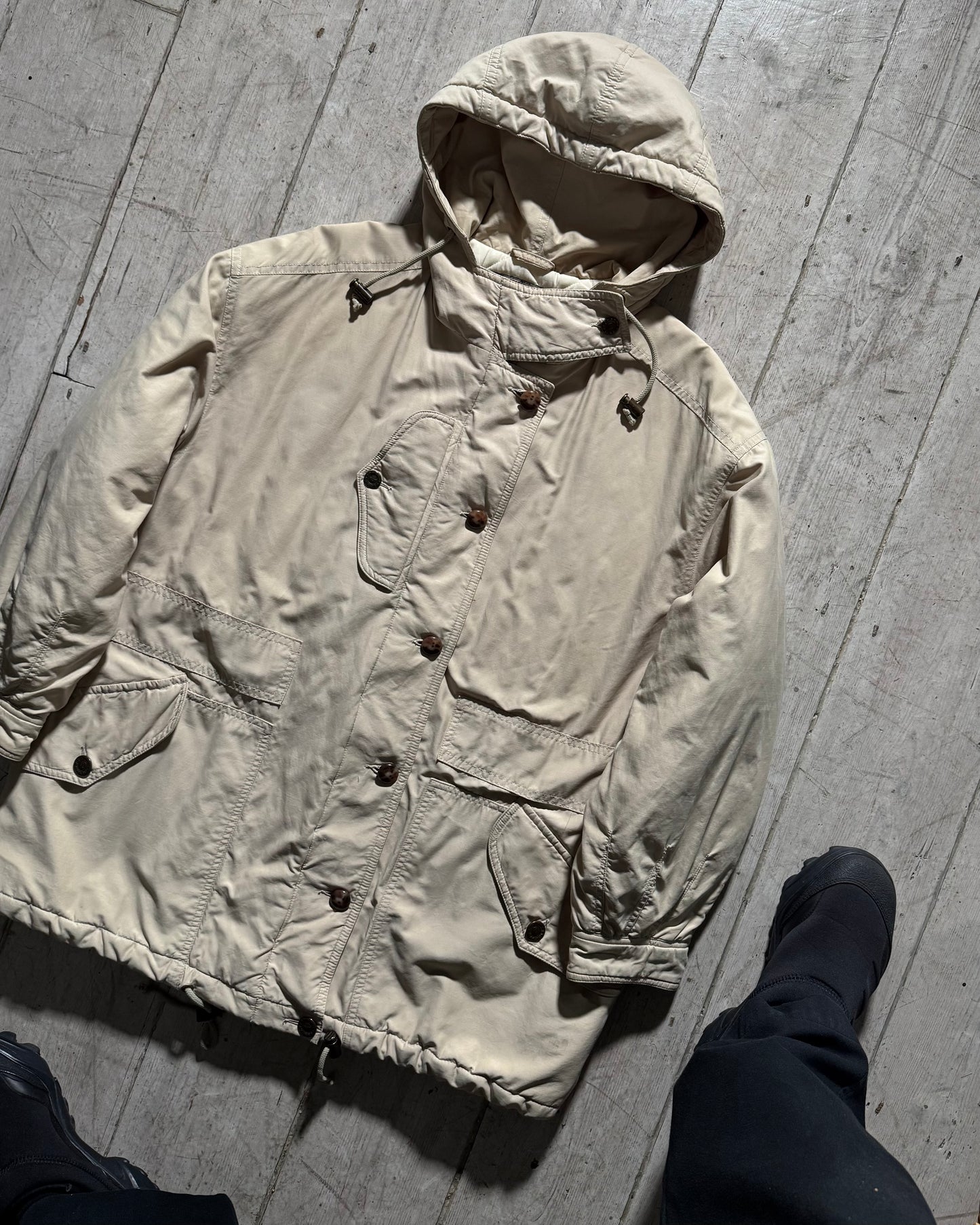 90s Beige Asymmetrical Quilted Beige Parka Jacket (~M~)