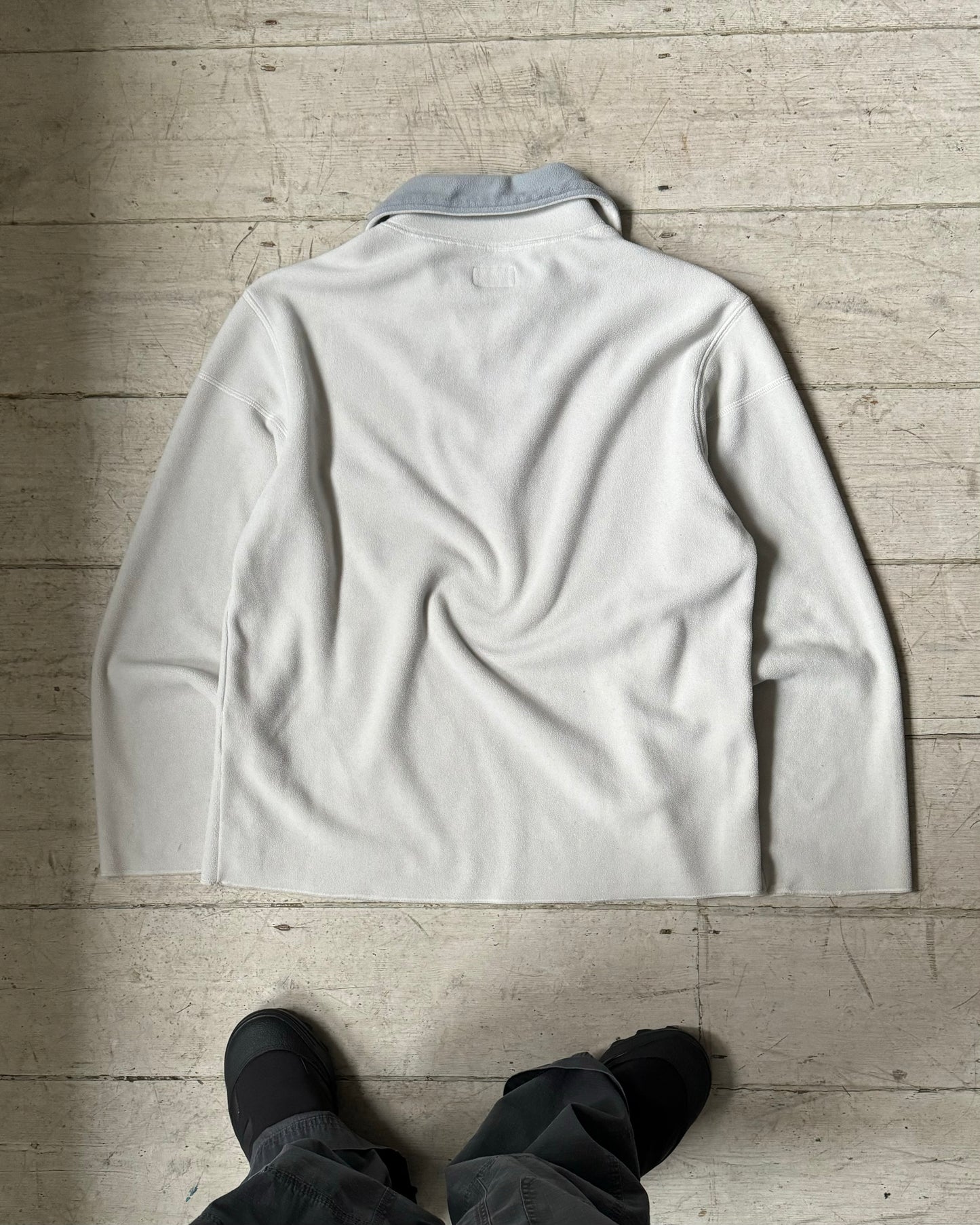 White / Grey Contrast Collar Quarter Zip Fleece Jumper (M~L)