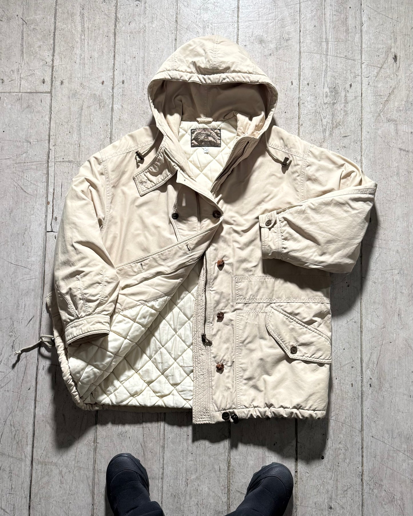 90s Beige Asymmetrical Quilted Beige Parka Jacket (~M~)