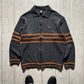 Early 2000s Grey Orange Striped  Zip Up Knit (~L~)